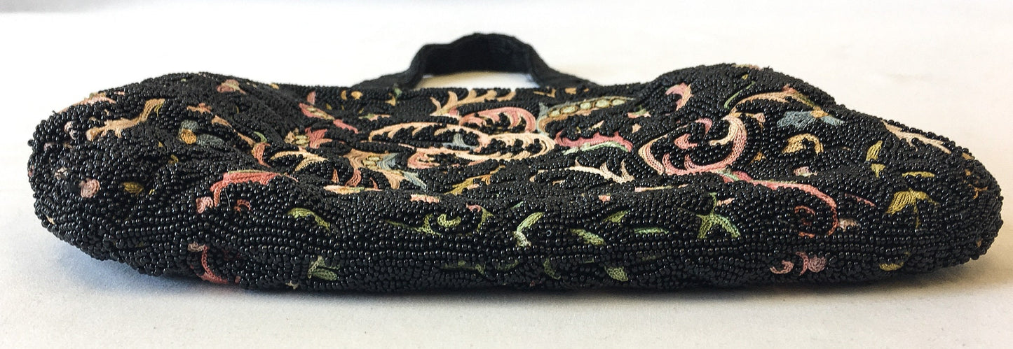 Vintage 60s Bags by Joseph Black Pastel Floral Beaded Handbag, Vintgae 60s Art Deco Evening Bag