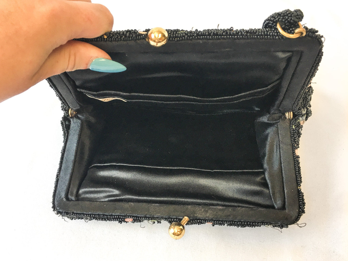 Vintage 60s Bags by Joseph Black Pastel Floral Beaded Handbag, Vintgae 60s Art Deco Evening Bag