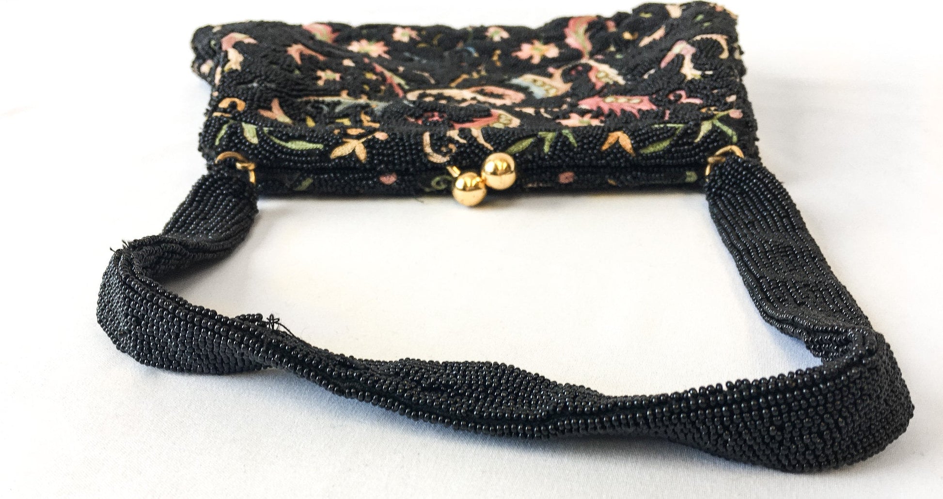 Vintage 60s Bags by Joseph Black Pastel Floral Beaded Handbag, Vintgae 60s Art Deco Evening Bag