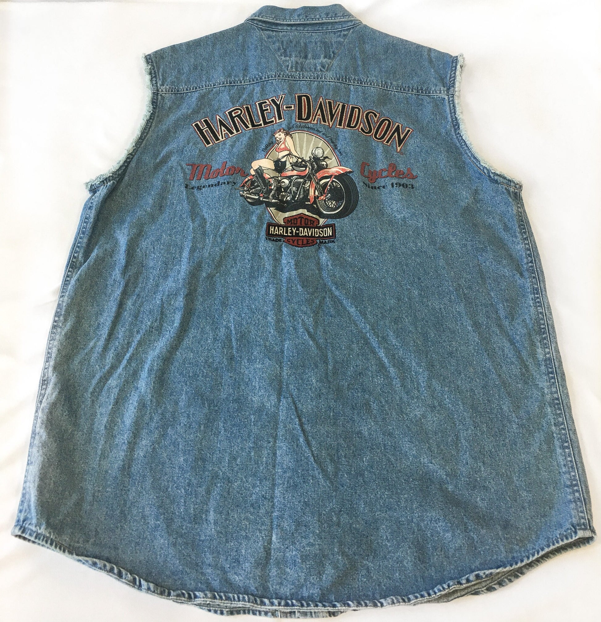 Vintage 90s Harley Davidson Sleeveless Medium Wash Denim Vest, Men's Sz. L, 90s Harley Davidson Apparel