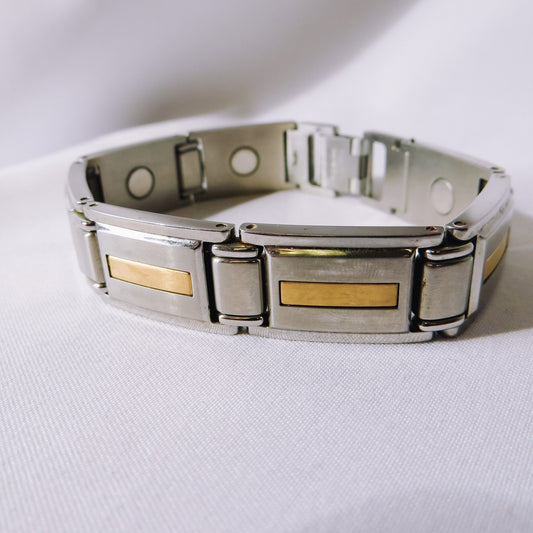Vintage Stēl 14k Gold Stainless Steel Link Bracelet