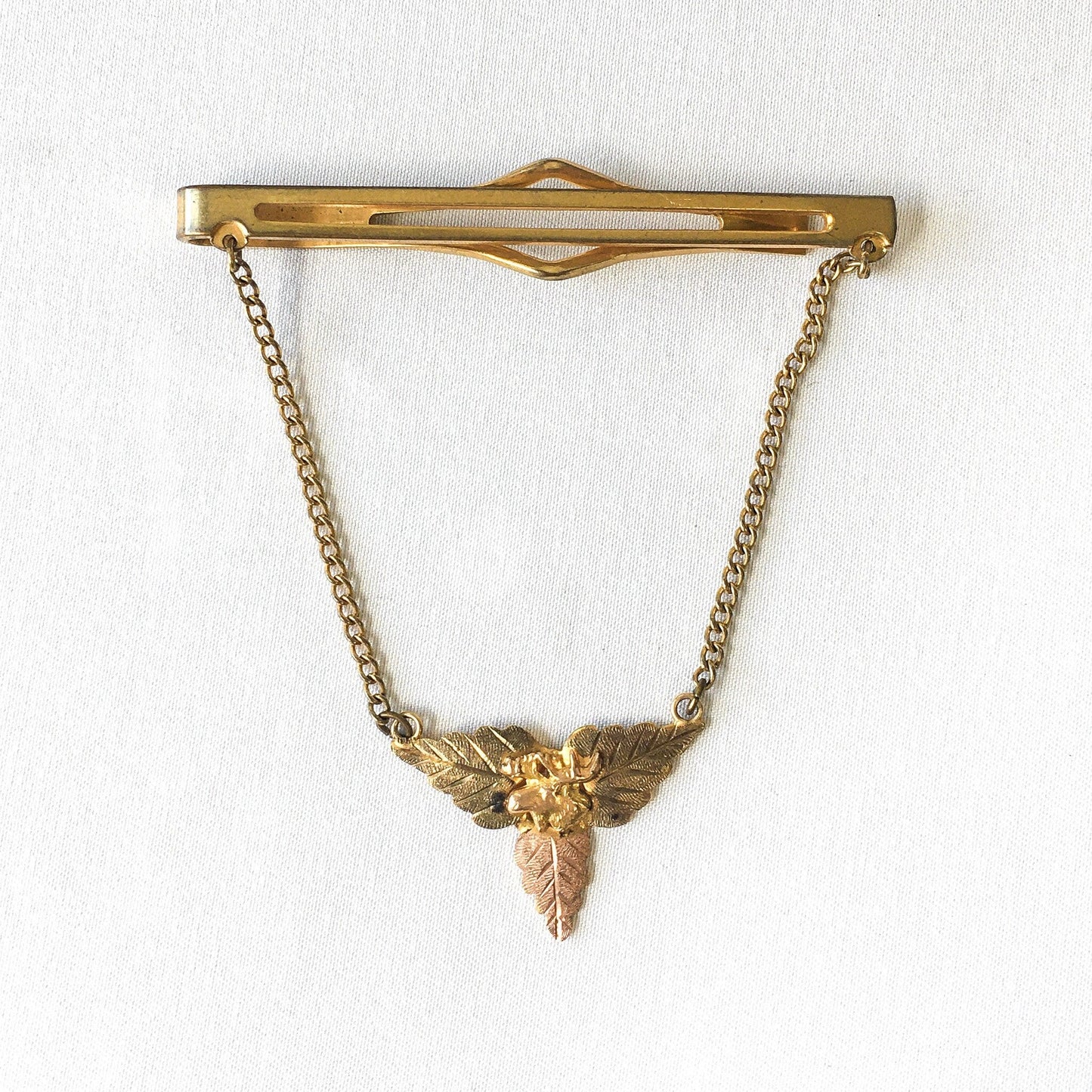 Vintage 12K Black Hills Jewelry Company Tie Bar with Moose and Three Leaves