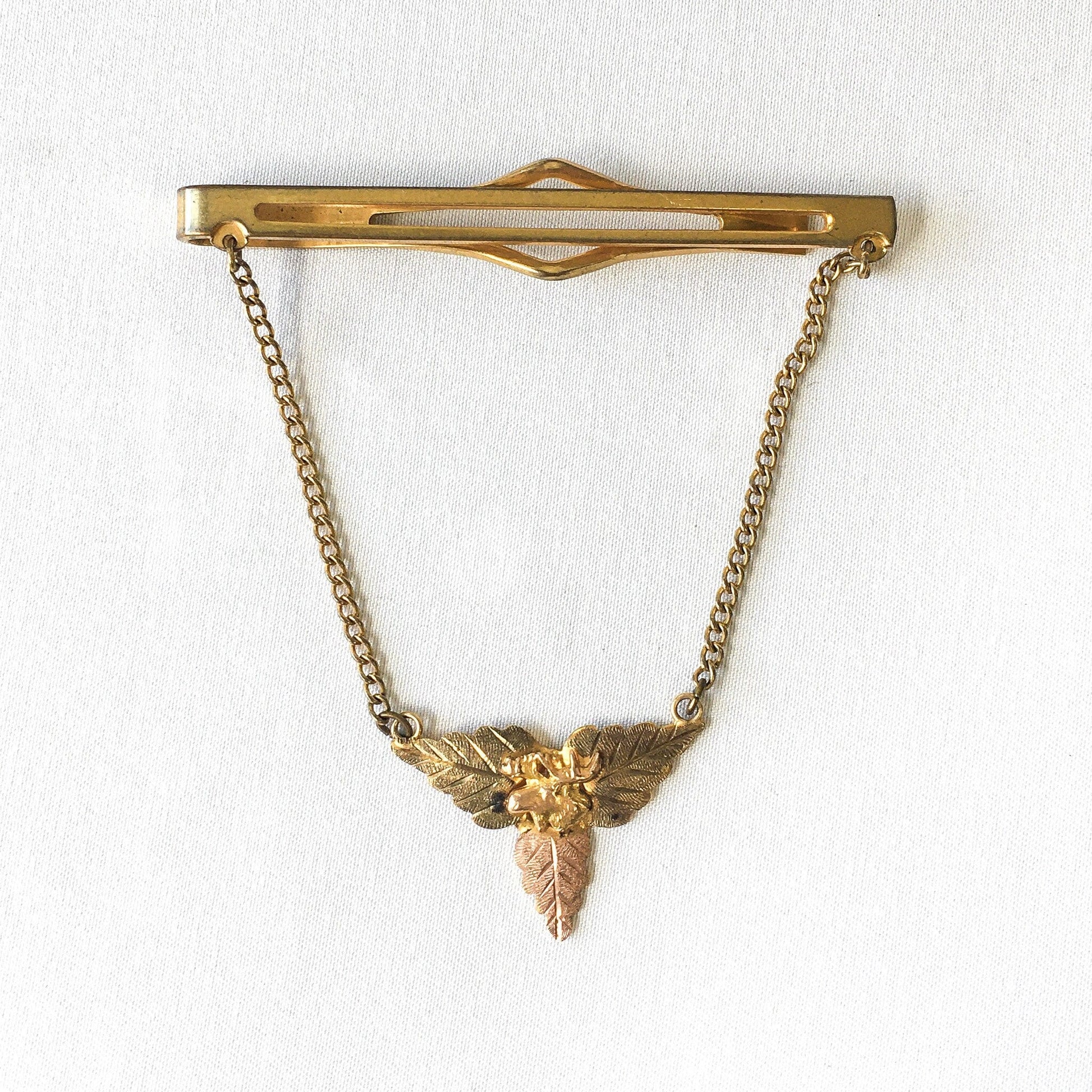 Vintage 12K Black Hills Jewelry Company Tie Bar with Moose and Three Leaves