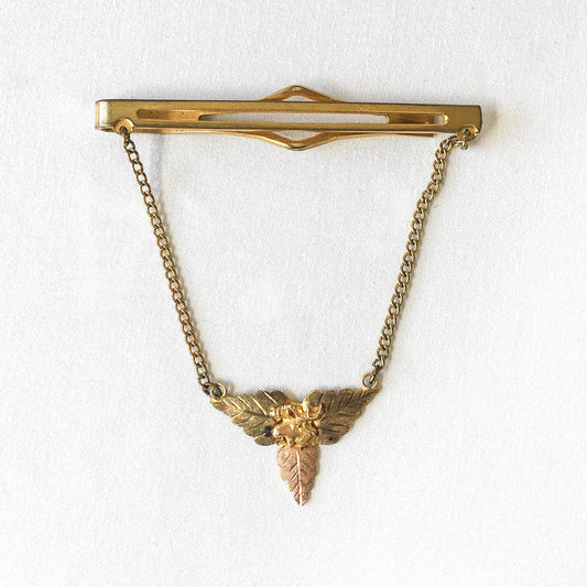 Vintage 12K Black Hills Jewelry Company Tie Bar with Moose and Three Leaves