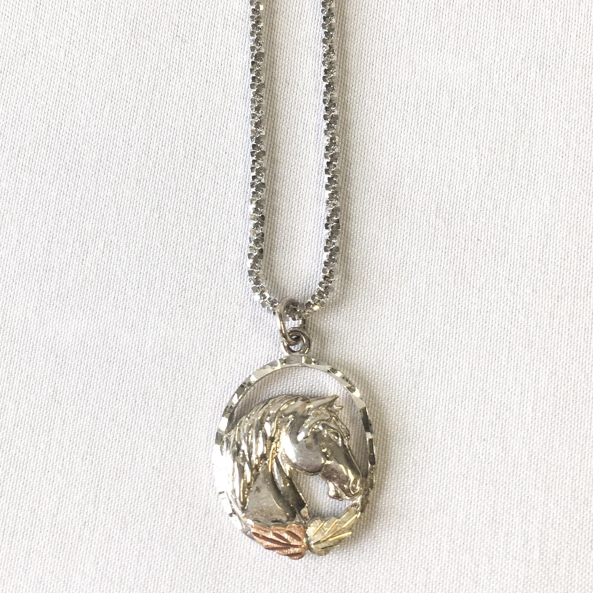 925 Italy 18" Chain with 925 12K Black Hills Gold Horse Pendant