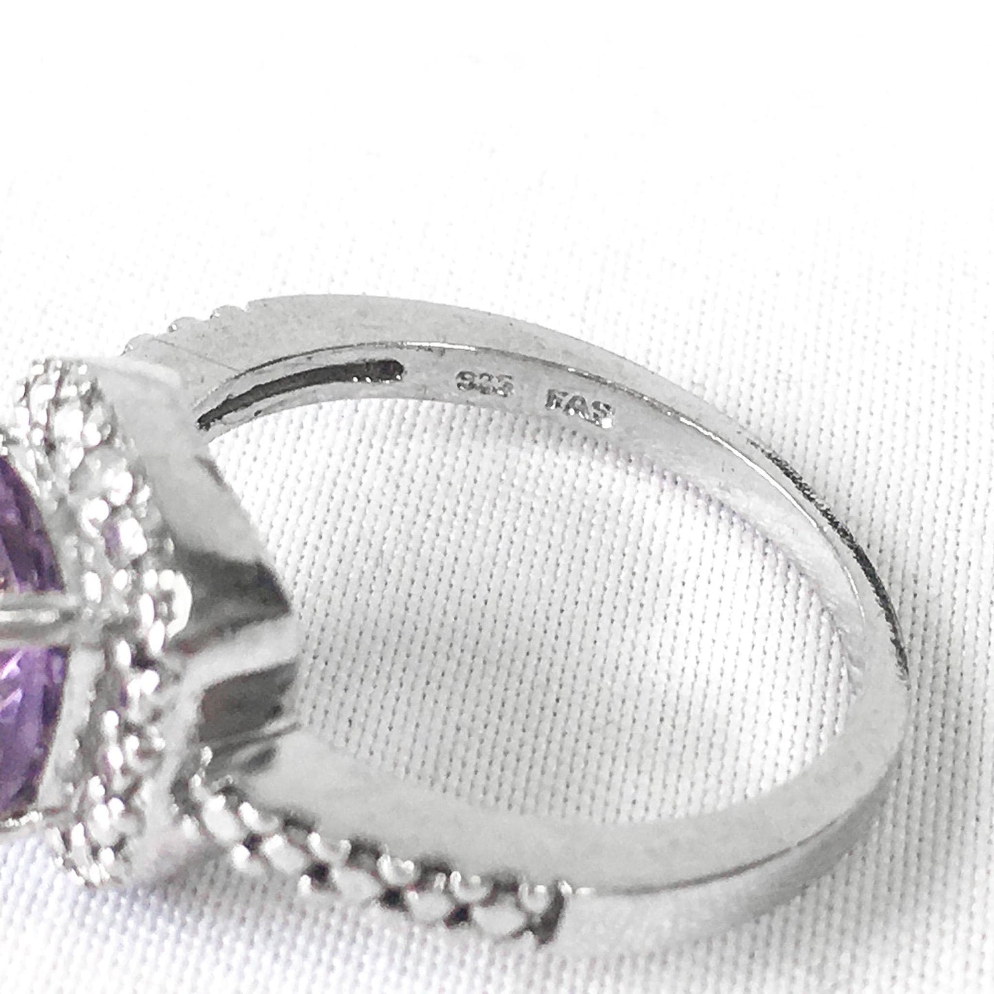 925 Sterling Genuine Amethyst and Diamond Ring, Cushion Cut, Size 6