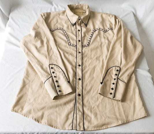 Vintage Scully Beige/Cream Diamond Pearl Snap Button Up Shirt, Men's Sz. L, Vintage Western Button Down