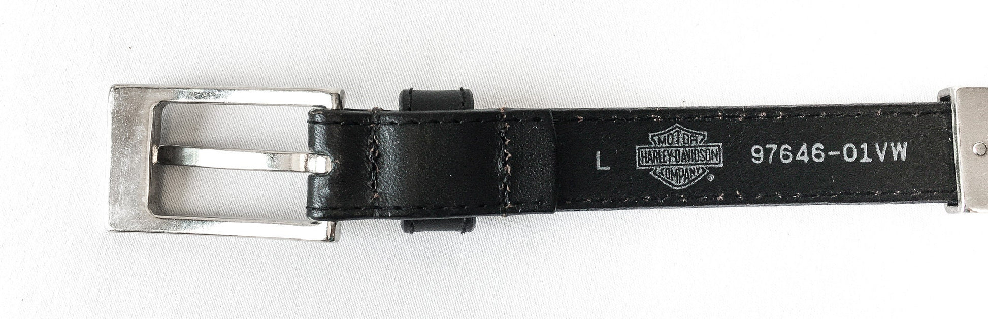Vintage Inspired Harley Davidson Silver Toned Block Logo Black Leather Belt, Sz. L, fits 39" Waist, Harley Davidson Biker Apparel