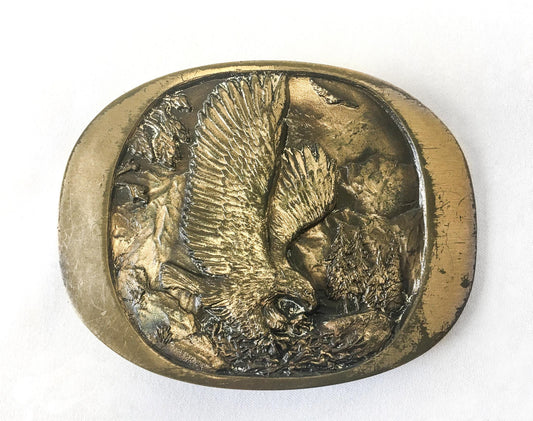 Vintage 80s High Mesa Solid Bronze Eagle Engraved Belt Buckle, Vintage Western Belt Buckle