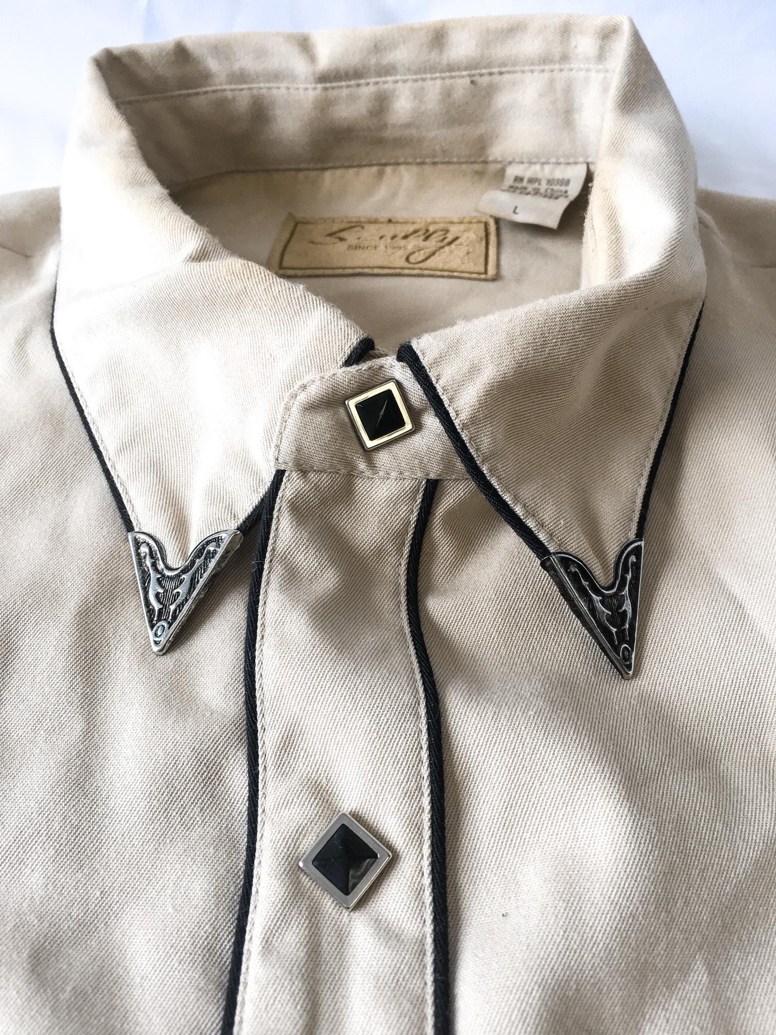 Vintage Scully Beige/Cream Diamond Pearl Snap Button Up Shirt, Men's Sz. L, Vintage Western Button Down