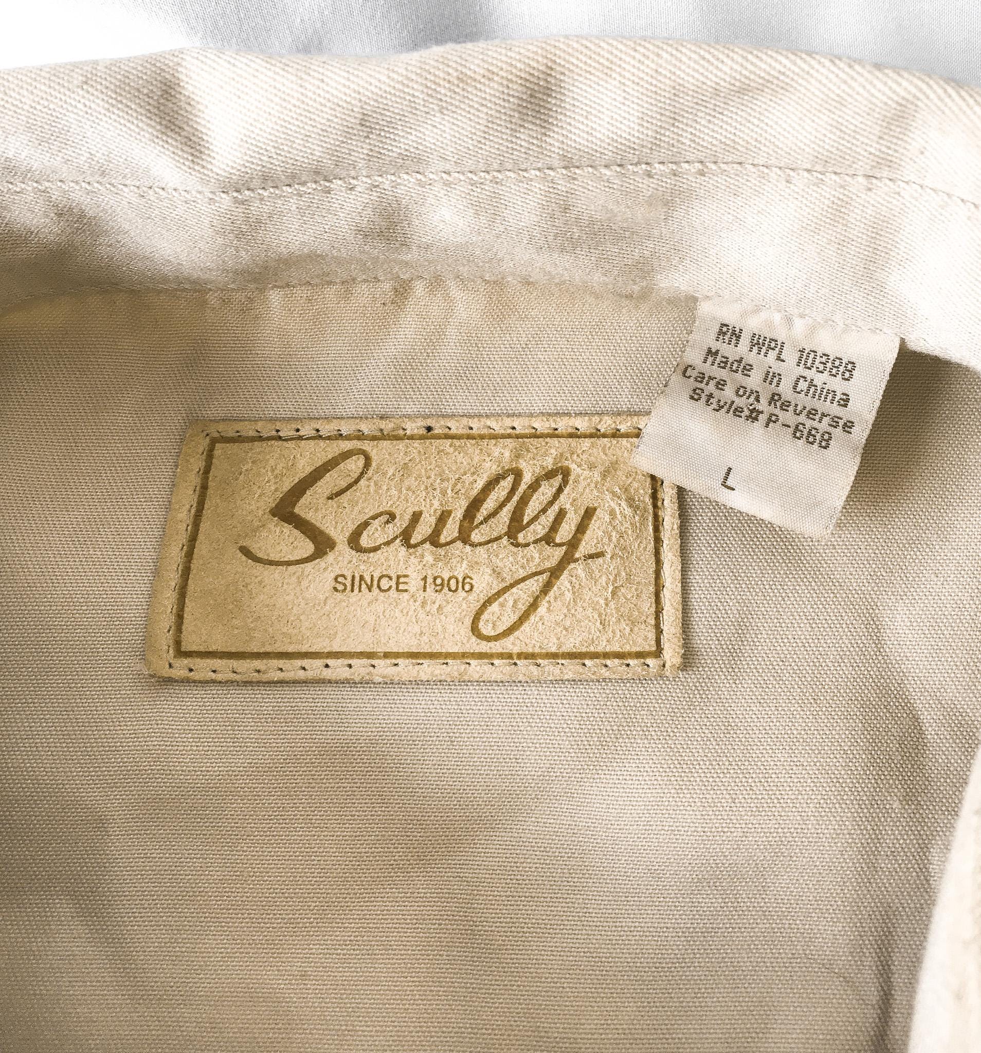 Vintage Scully Beige/Cream Diamond Pearl Snap Button Up Shirt, Men's Sz. L, Vintage Western Button Down
