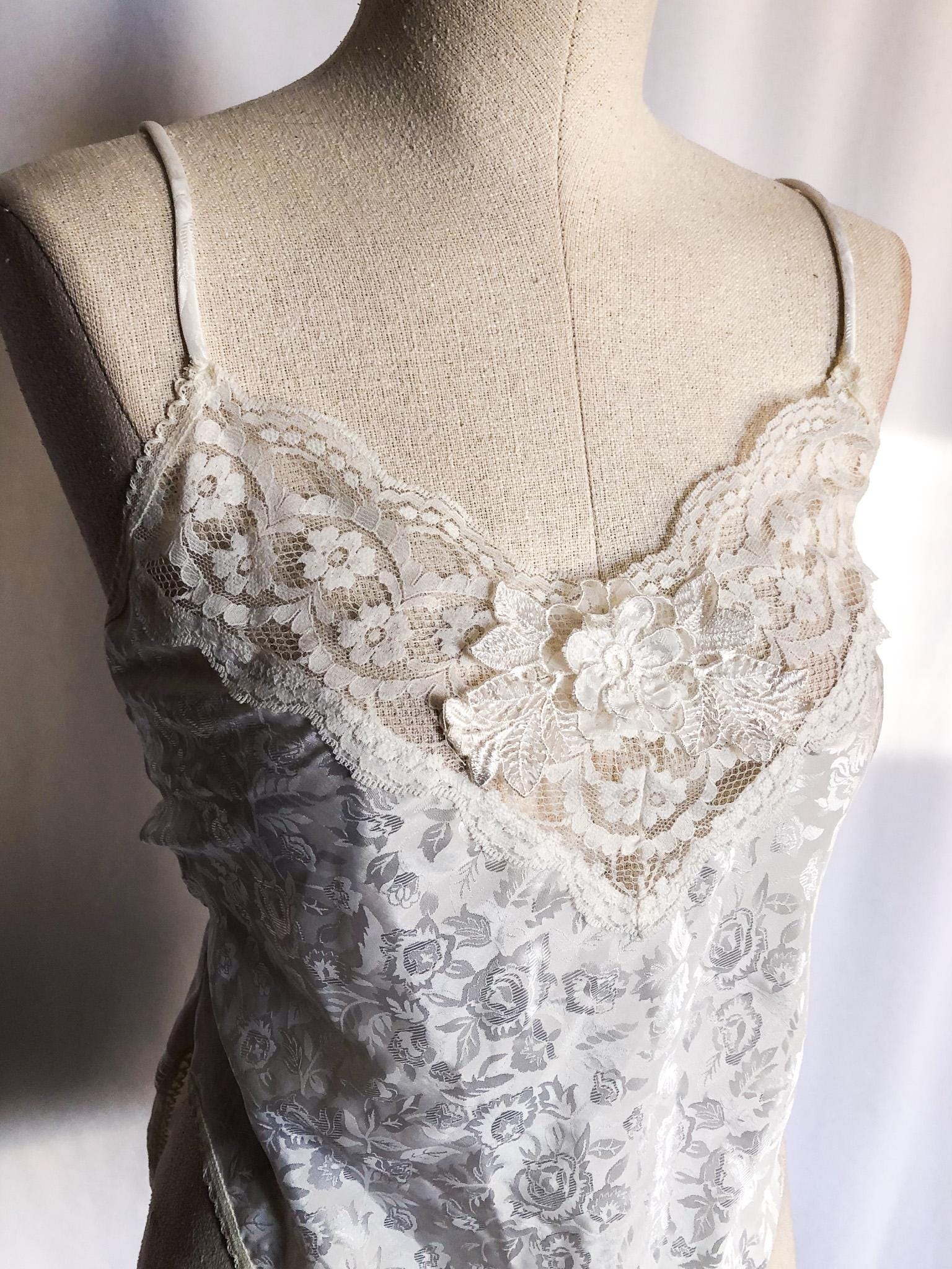 Vintage 90s 'Delicates' Lace Cream Teddy Bodysuit, Sz. S