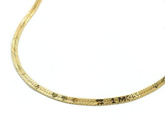 14K Italy OroAmerica Flat Herringbone Etched "#1MOM" Reversable Bracelet, 7 inches