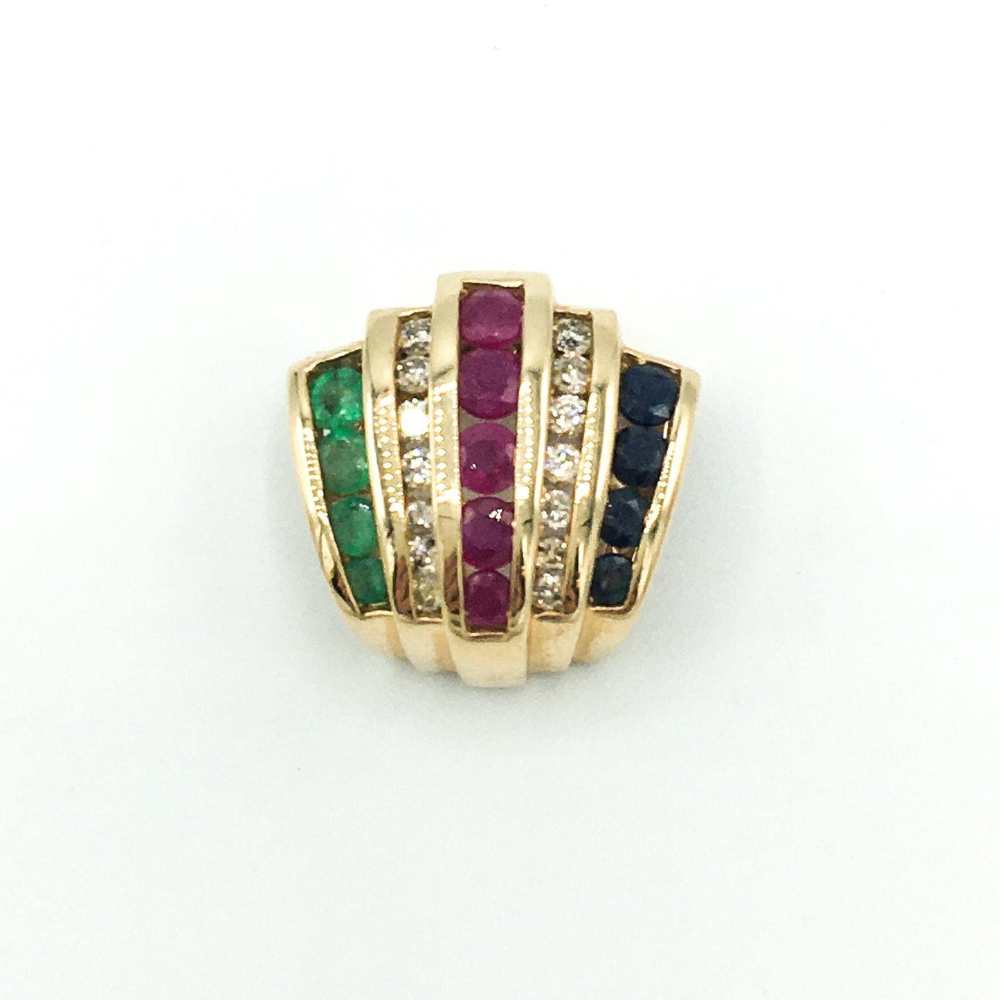 14K Gold Diamond Ruby Emerald Sapphire Clip Slide Pendant