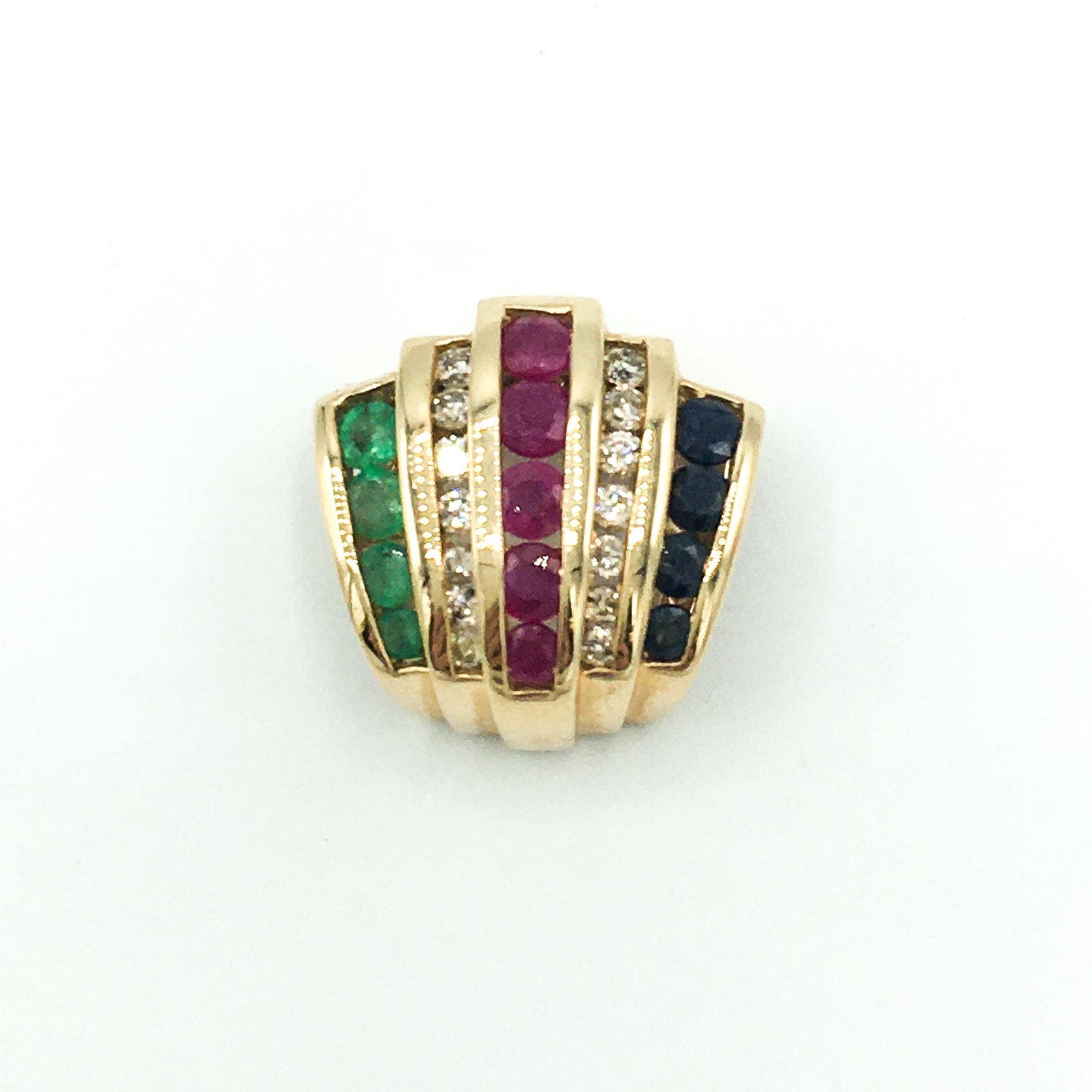 14K Gold Diamond Ruby Emerald Sapphire Clip Slide Pendant