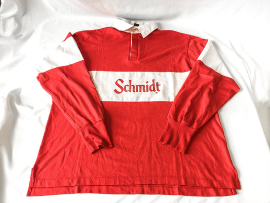 Vintage Schmidt Beer Red and White Striped Polo Longsleeve, Men’s Sz. XL, Vintage Beer Shirt