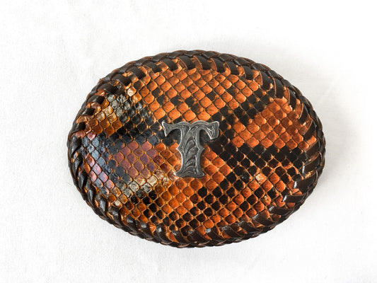 Vintage Handcrafted Orange Snakeskin "T" Initial Belt Buckle, Vintage Western Belt Buckle