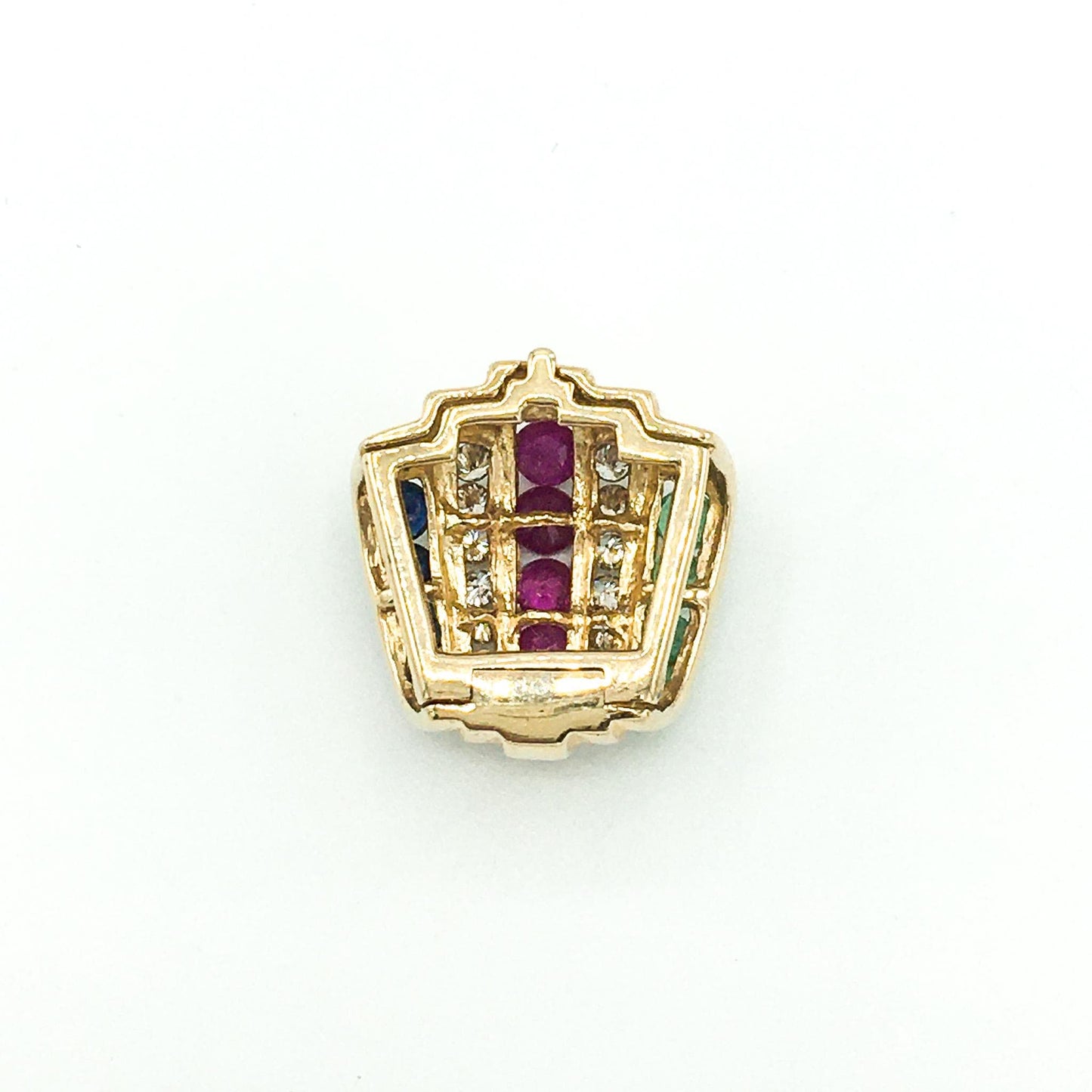 14K Gold Diamond Ruby Emerald Sapphire Clip Slide Pendant