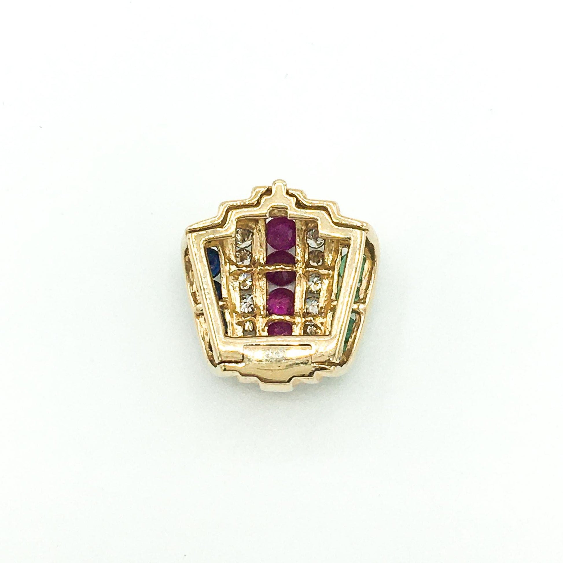 14K Gold Diamond Ruby Emerald Sapphire Clip Slide Pendant