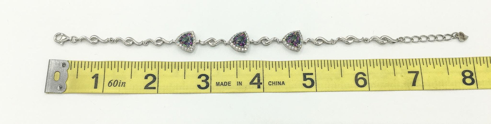 925 Silver Mystic Topaz Trillion Cut Link Bracelet, 7"