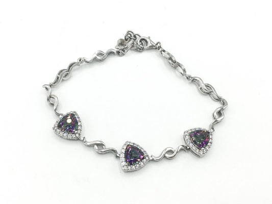 925 Silver Mystic Topaz Trillion Cut Link Bracelet, 7"