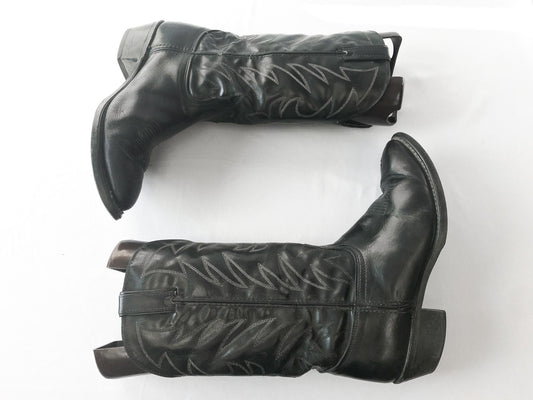 Vintage Durango Charcoal Gray Leather Embroidered Cowboy Boots, Men's Sz. 10.5EE, Vintage Western Boots