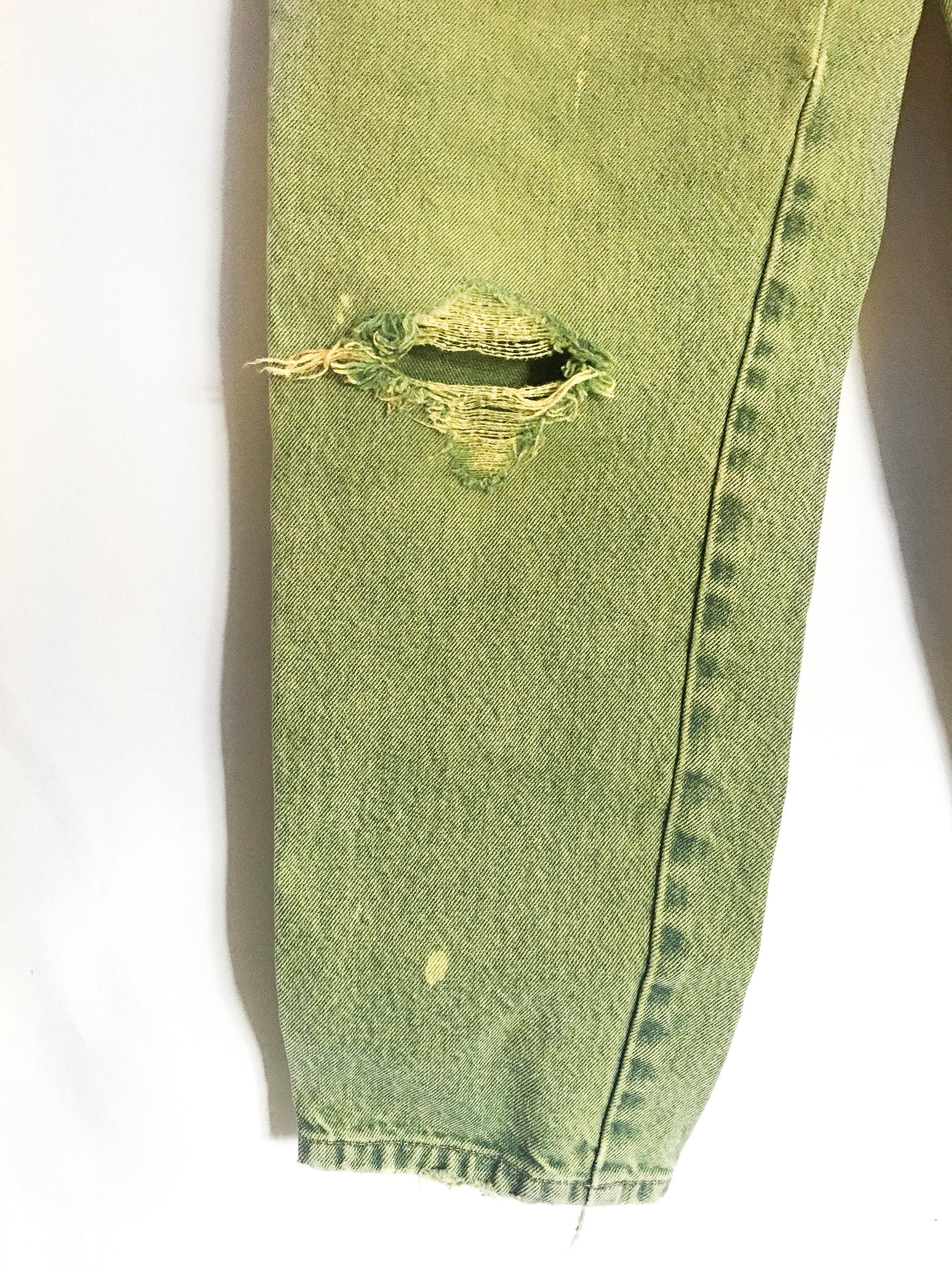 Vintage 90s Union Bay Green Distressed Stone Wash Tapered Mom Jeans, Women's Sz. 26" Waist, Vintage Unique Denim Jeans