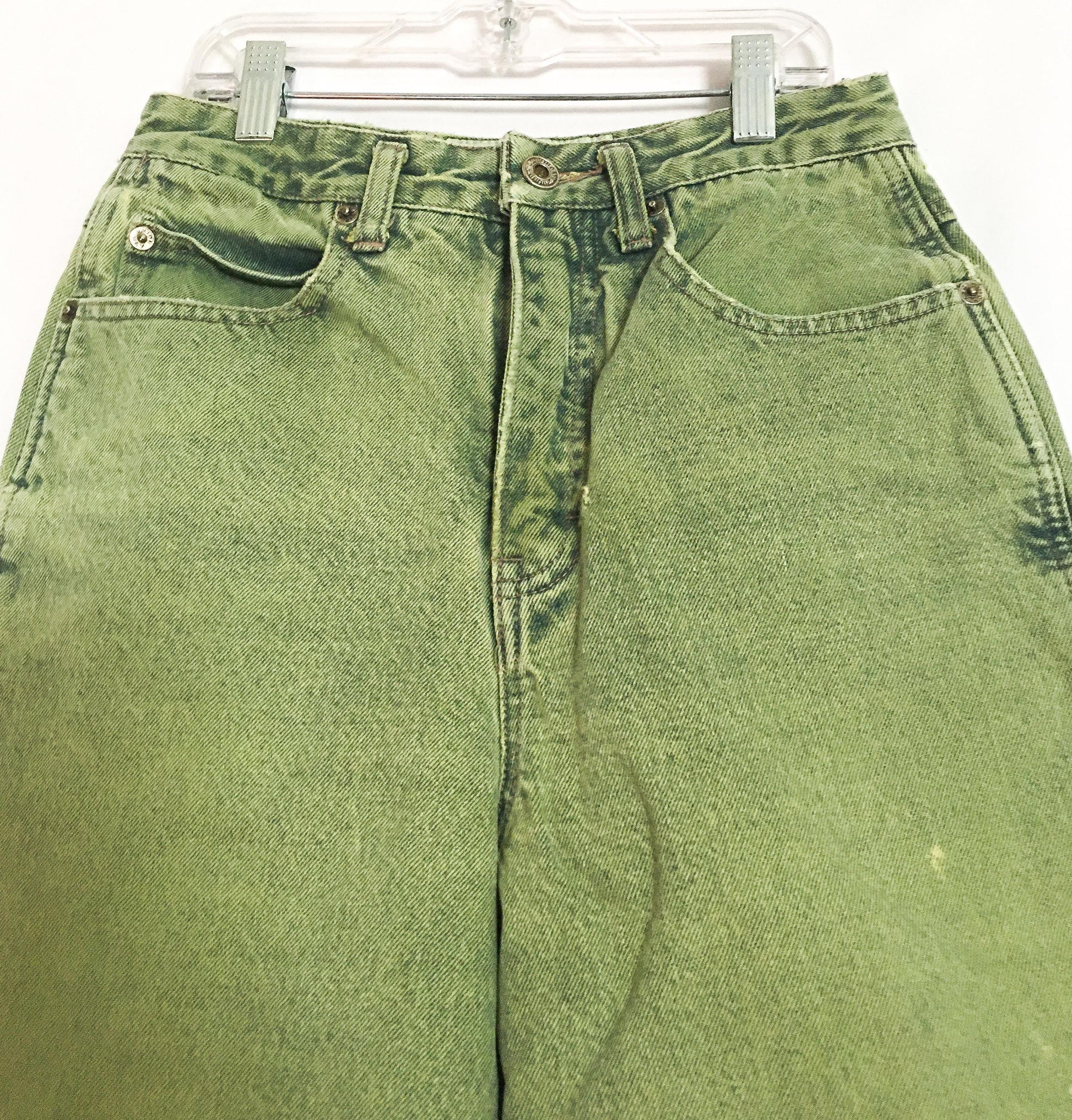 Vintage 90s Union Bay Green Distressed Stone Wash Tapered Mom Jeans, Women's Sz. 26" Waist, Vintage Unique Denim Jeans