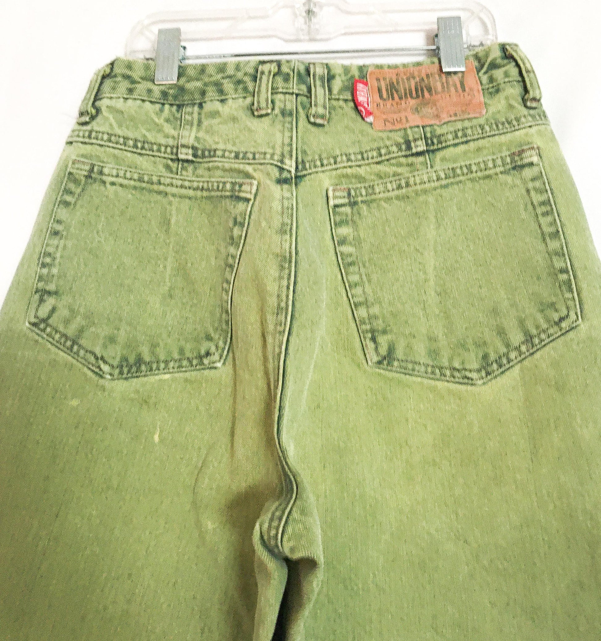 Vintage 90s Union Bay Green Distressed Stone Wash Tapered Mom Jeans, Women's Sz. 26" Waist, Vintage Unique Denim Jeans