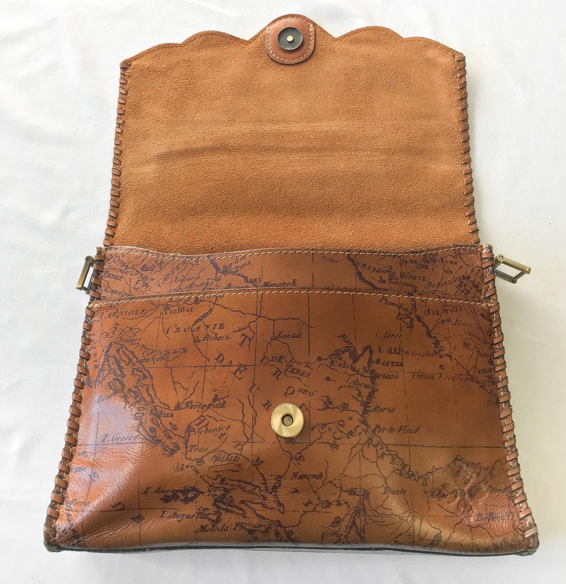 Vintage Inspired Patricia Leather Sarola Floral Garden Map Crossbody, Missing Crossbody Strap, Boho Western Style Handbag