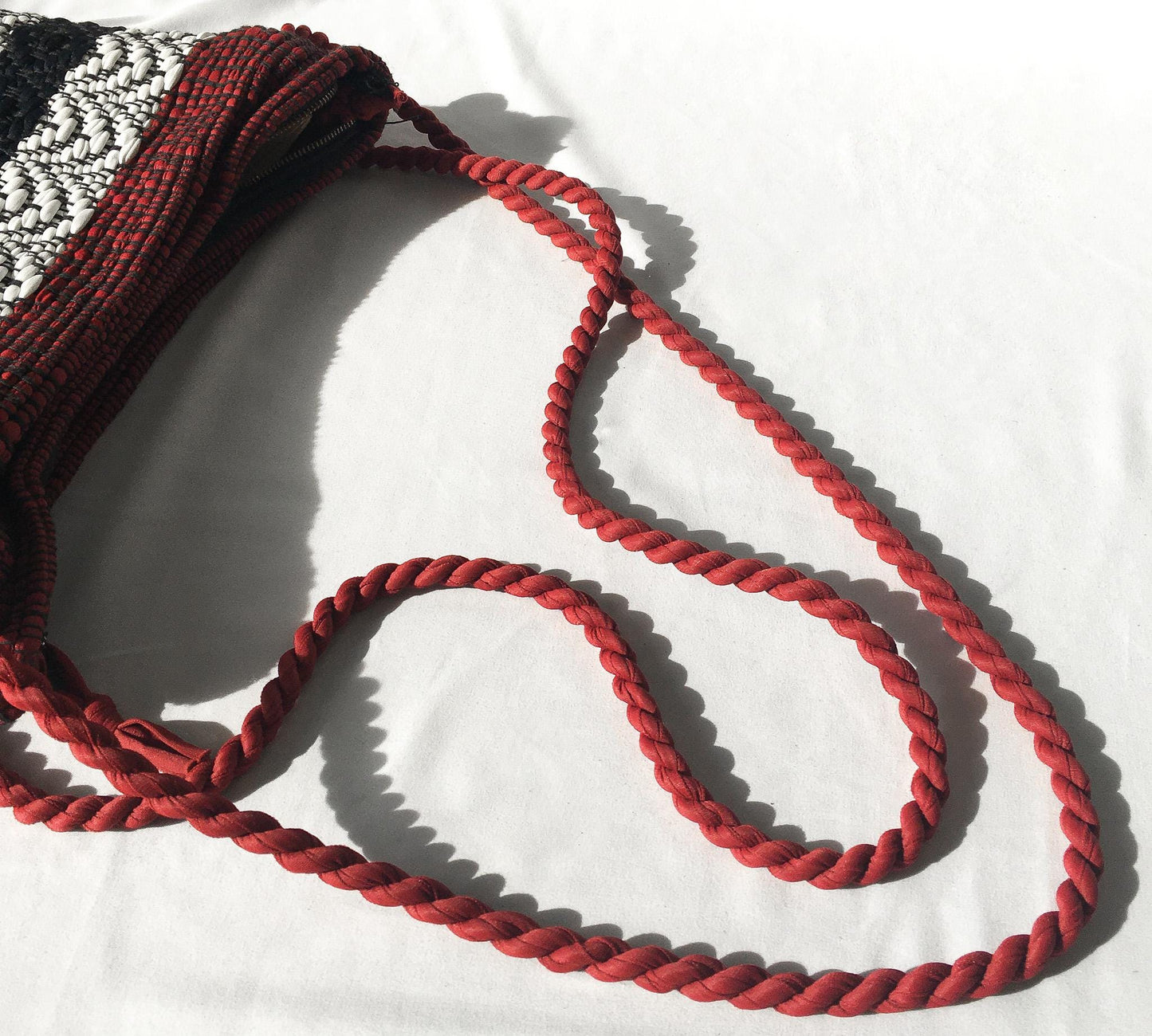 Vintage Handcrafted Red, White and Blue Crocheted Striped Tote Shoulder Bag