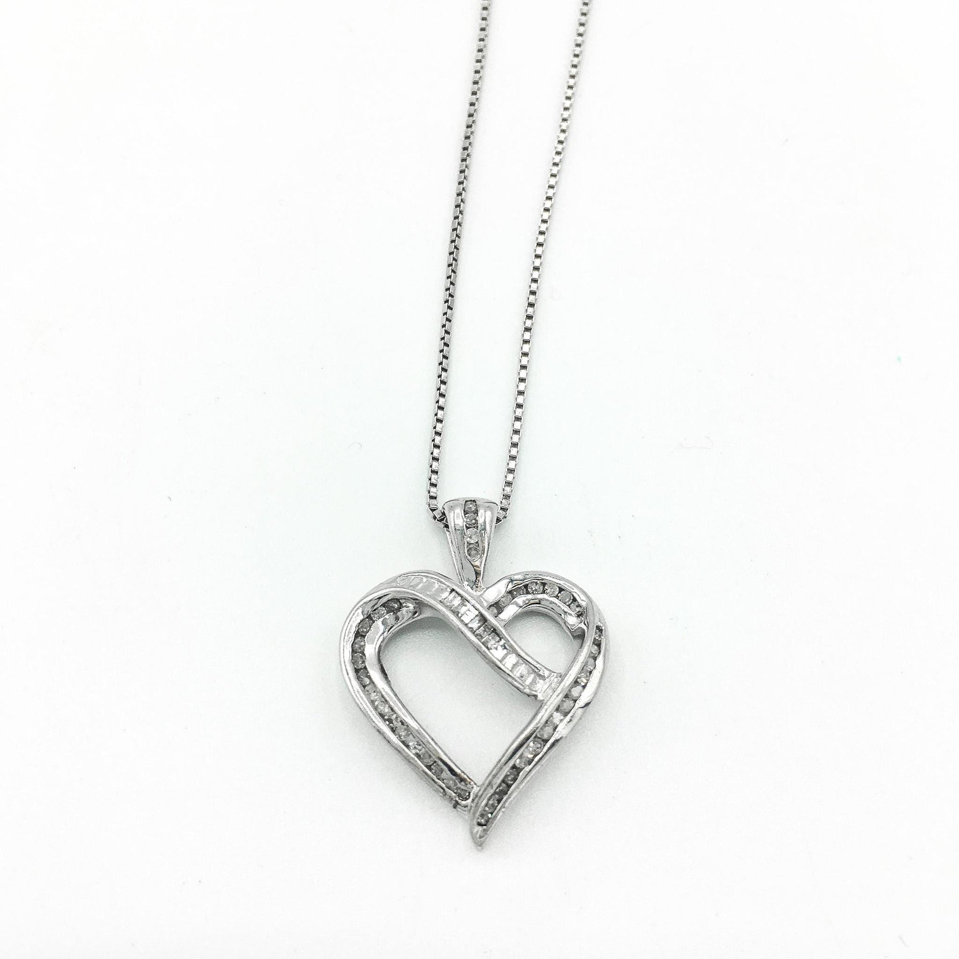 925 Genuine Diamond Heart Pendant with 925 Box Chain 18# Necklace
