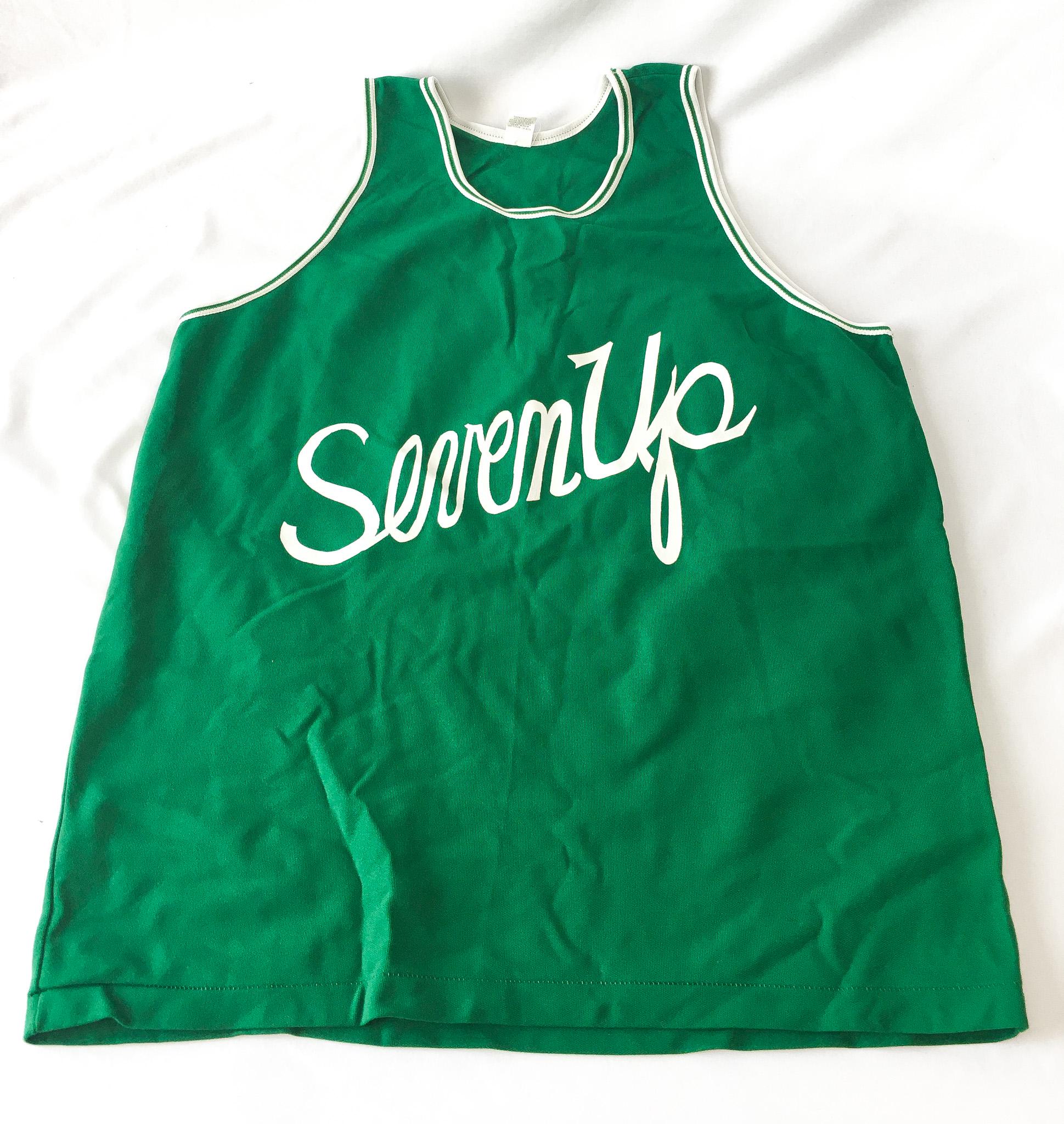 Vintage 80s Seven Up Soda Jersey and Shorts Set, Sz. Unisex XL, Retro Jersey Costume Set