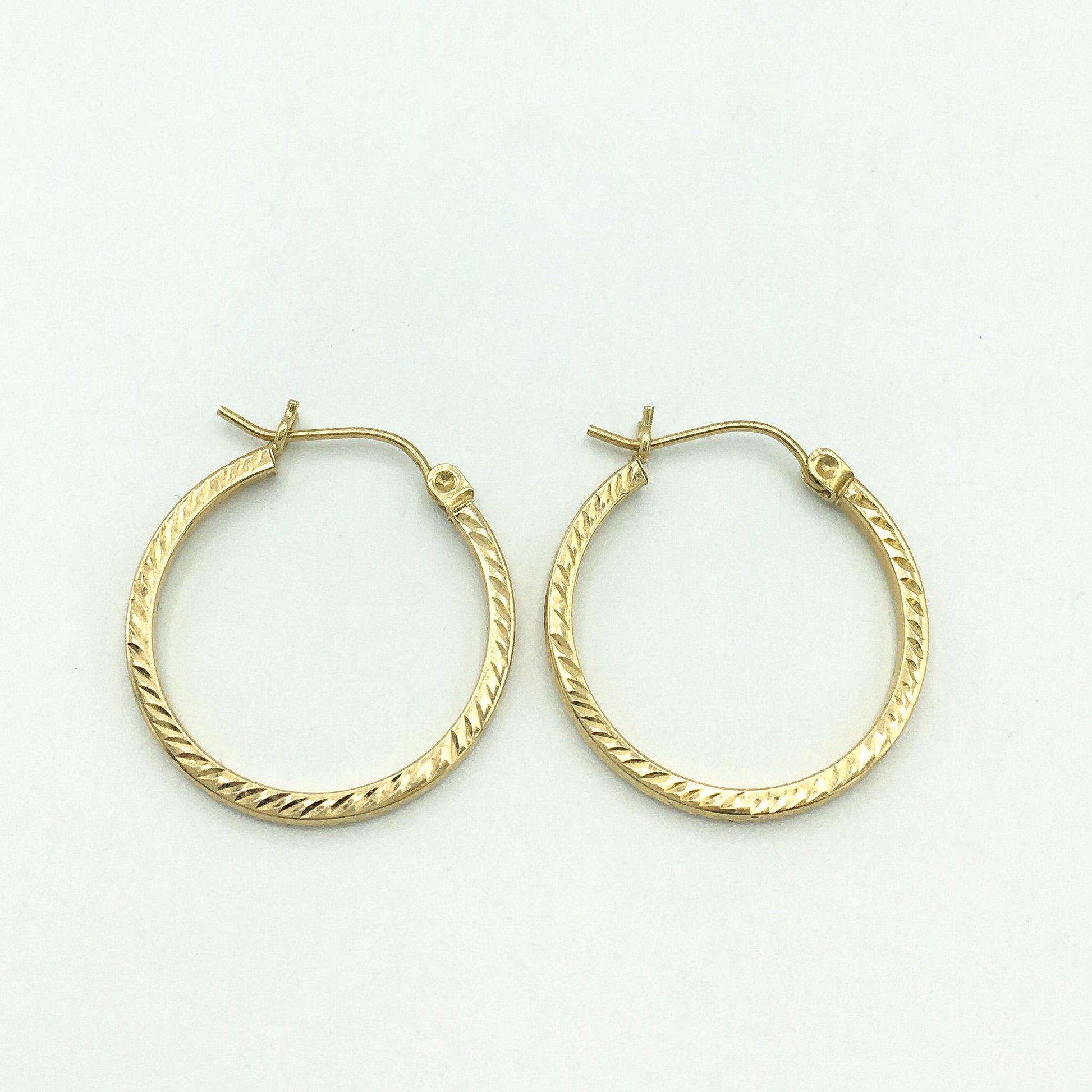 14K Yellow Gold Etched Hoop Earrings