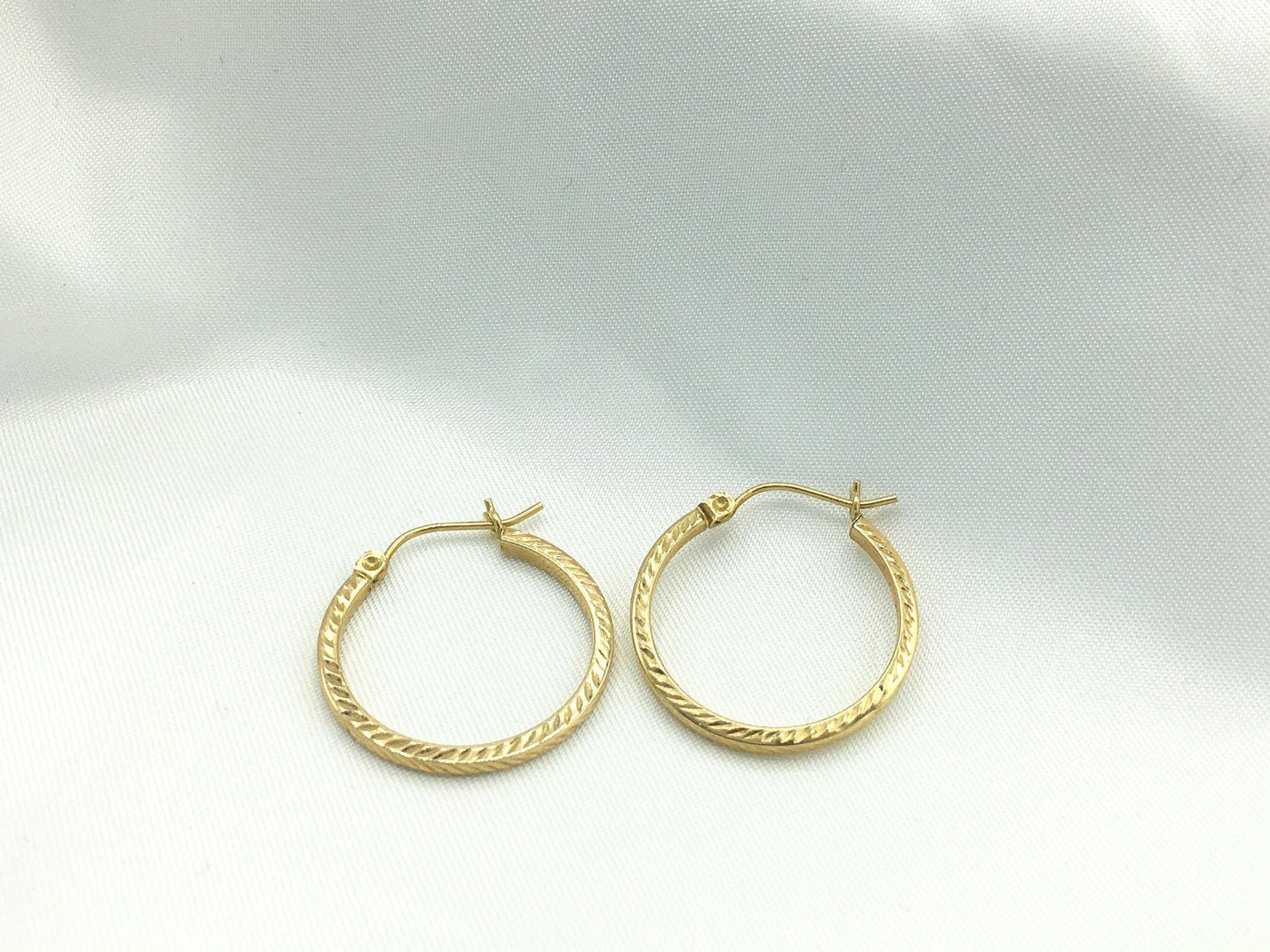 14K Yellow Gold Etched Hoop Earrings