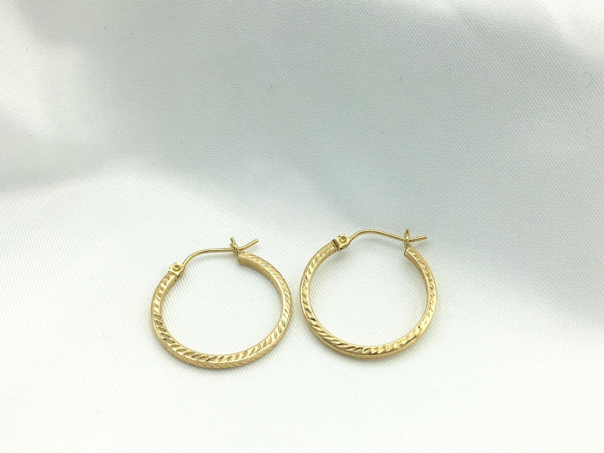 14K Yellow Gold Etched Hoop Earrings
