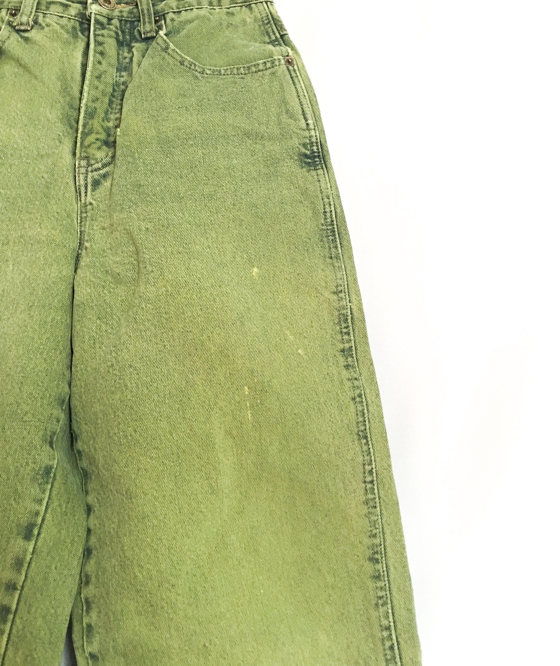 Vintage 90s Union Bay Green Distressed Stone Wash Tapered Mom Jeans, Women's Sz. 26" Waist, Vintage Unique Denim Jeans