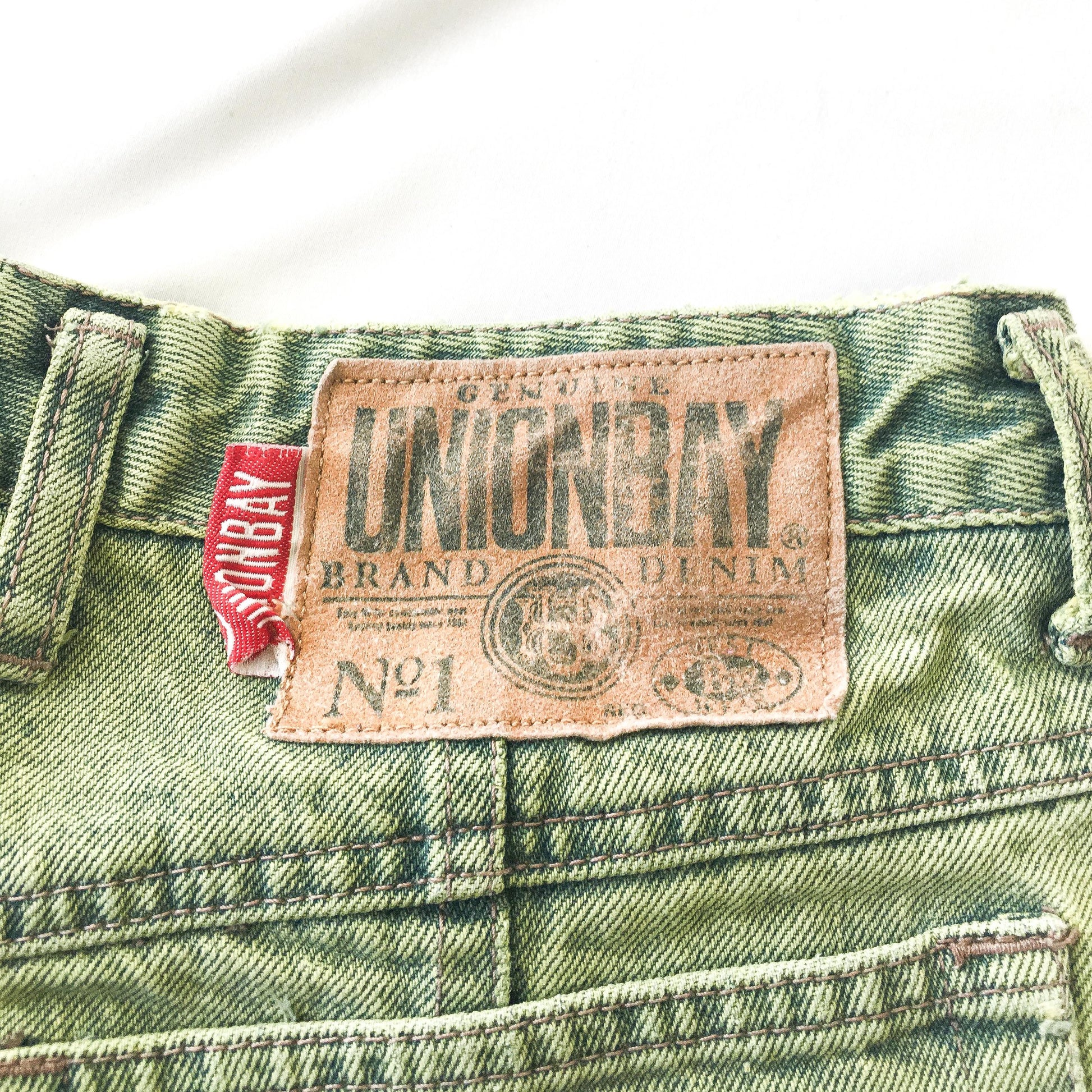 Vintage 90s Union Bay Green Distressed Stone Wash Tapered Mom Jeans, Women's Sz. 26" Waist, Vintage Unique Denim Jeans