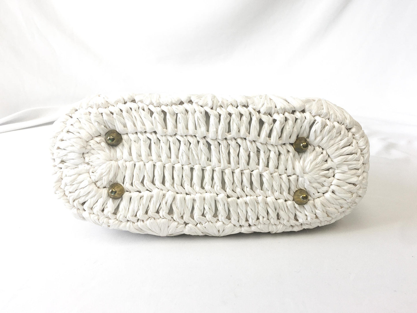Vintage 60s Fashion Imports Off-White Woven Raffia Top Handle Handbag, Vintage Coquette Cottage Core Purse