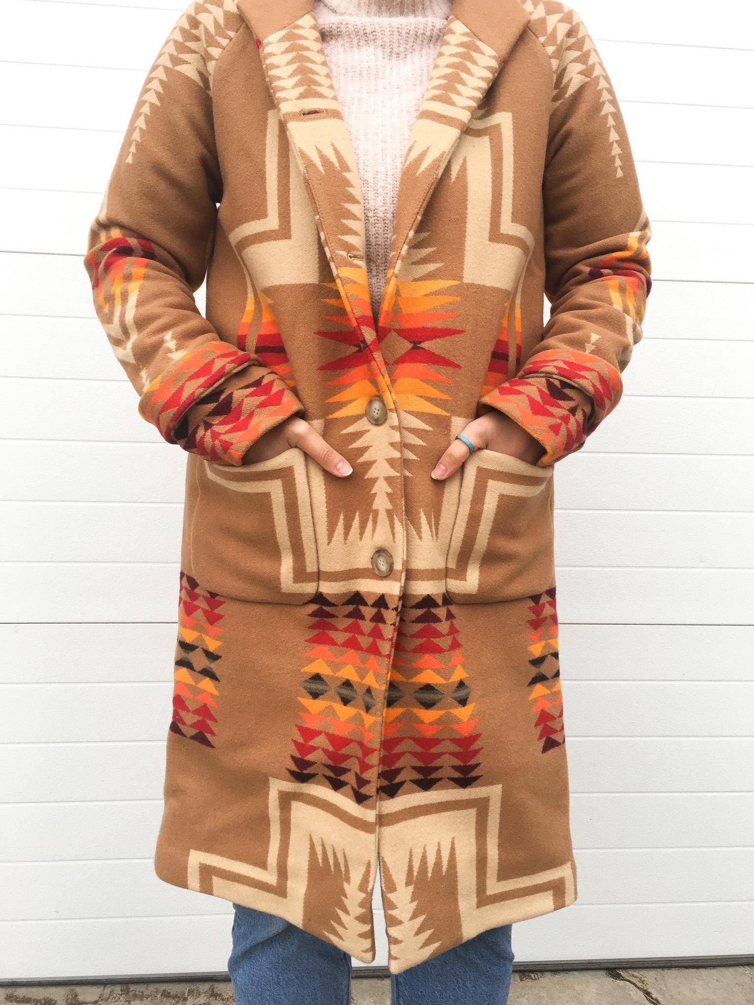 Vintage Inspired Pendleton Archive Harding Brown Aztec Wool Coat Wome Shop Dakota Ranch