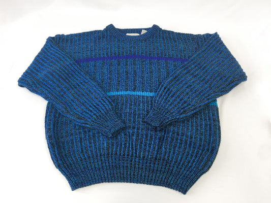 Vintage 90s Weekends in California Blue and Purple Striped Knit Sweater, Men's Sz. L, Vintage Grandpa Sweater