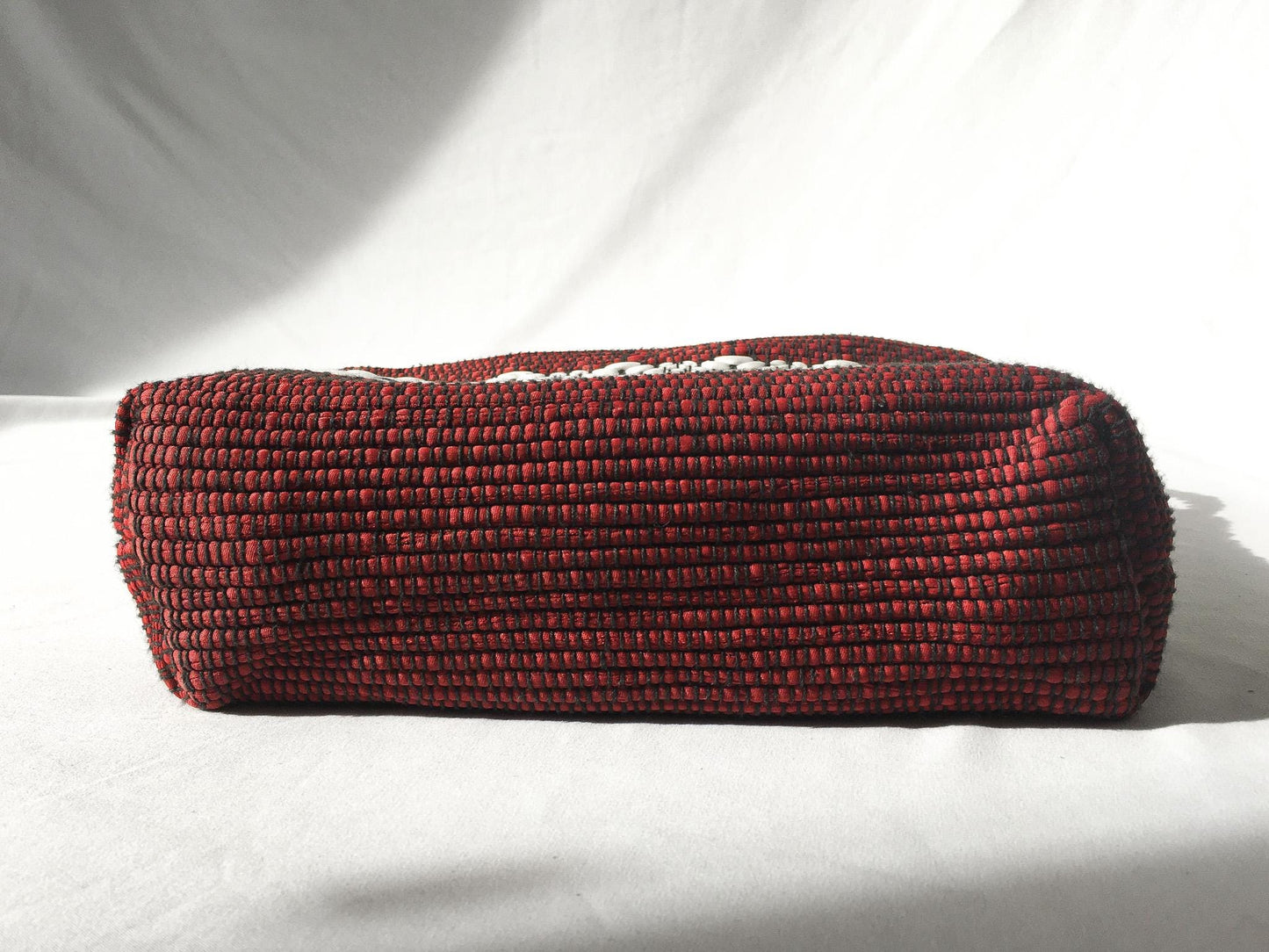 Vintage Handcrafted Red, White and Blue Crocheted Striped Tote Shoulder Bag