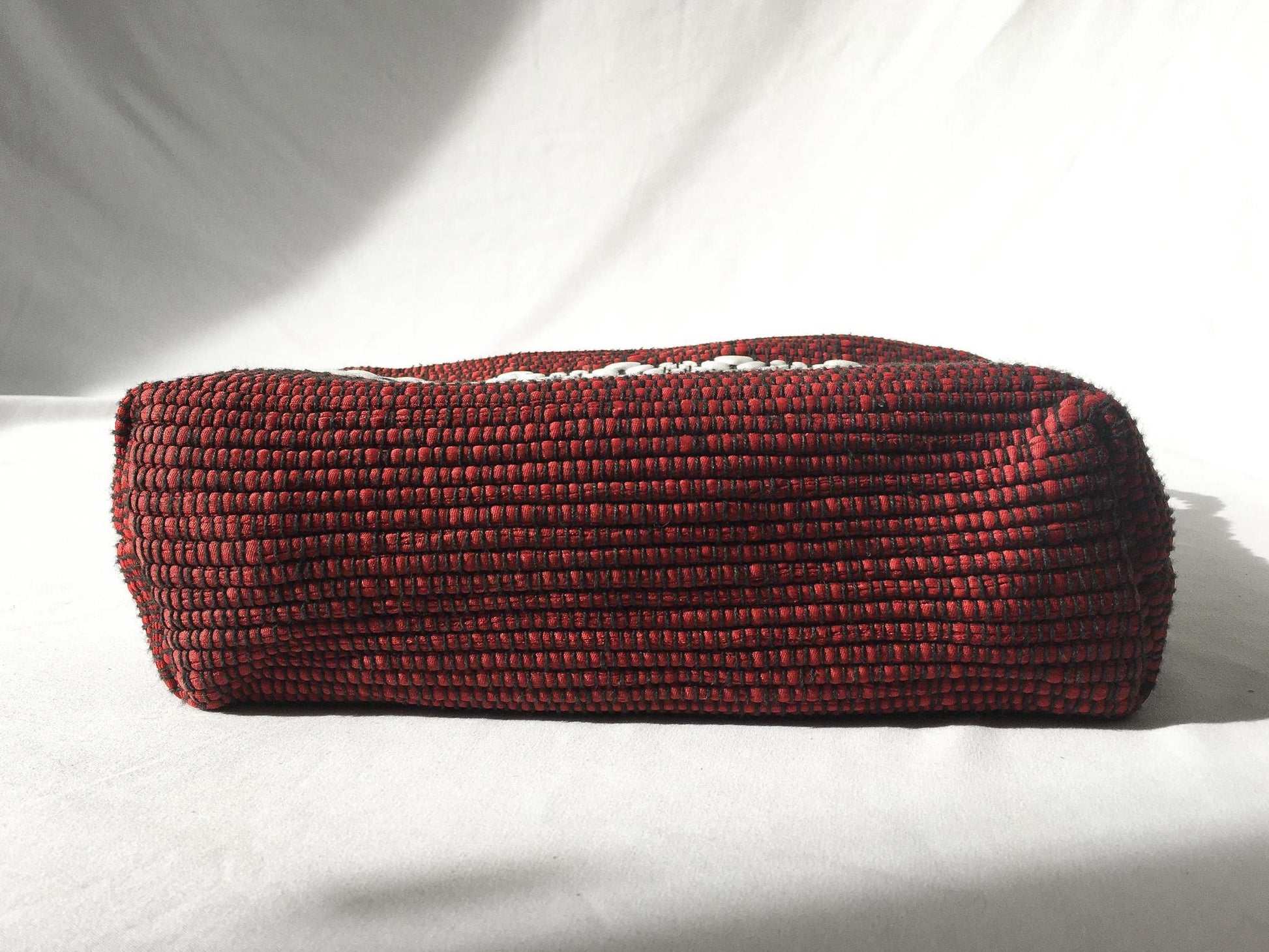 Vintage Handcrafted Red, White and Blue Crocheted Striped Tote Shoulder Bag