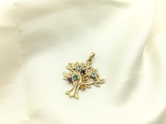 14K Yellow Gold MyTree Family Birthstone Pendant w/7 Gemstones