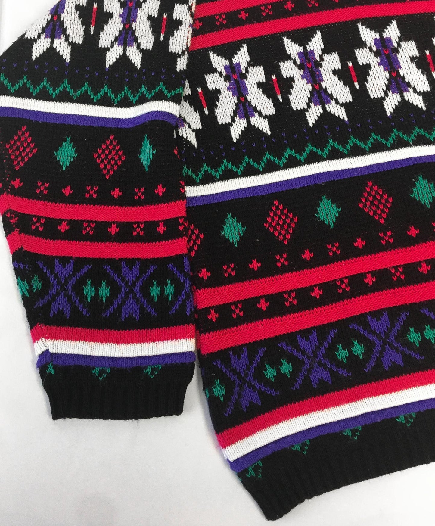 Vintage 80s Jordache Black and Pink Multicolor Fair Isle Print Mockneck Sweater, Women's Sz. M, Vintage Nordic Holiday Christmas Sweater