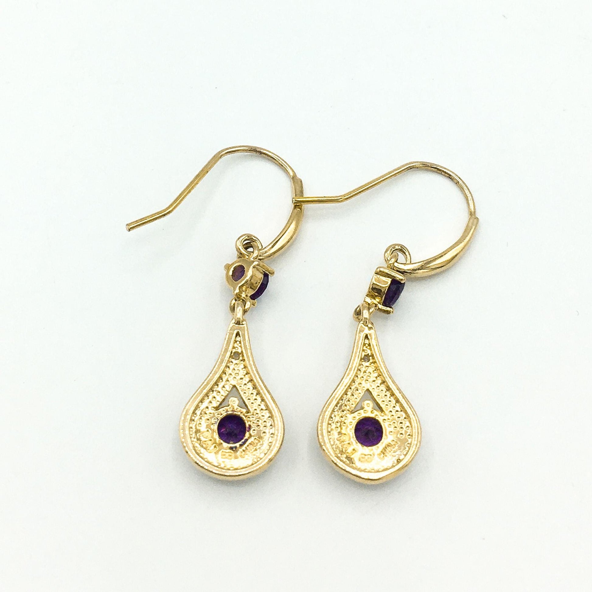 African Purple Amethyst and White Sapphire Teardrop Dangle Earrings