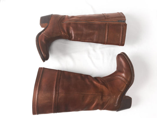Vintage Frye Jane Brown/Cognac Knee High Leather Boots, Sz. 8.5B, Vintage Western Boots