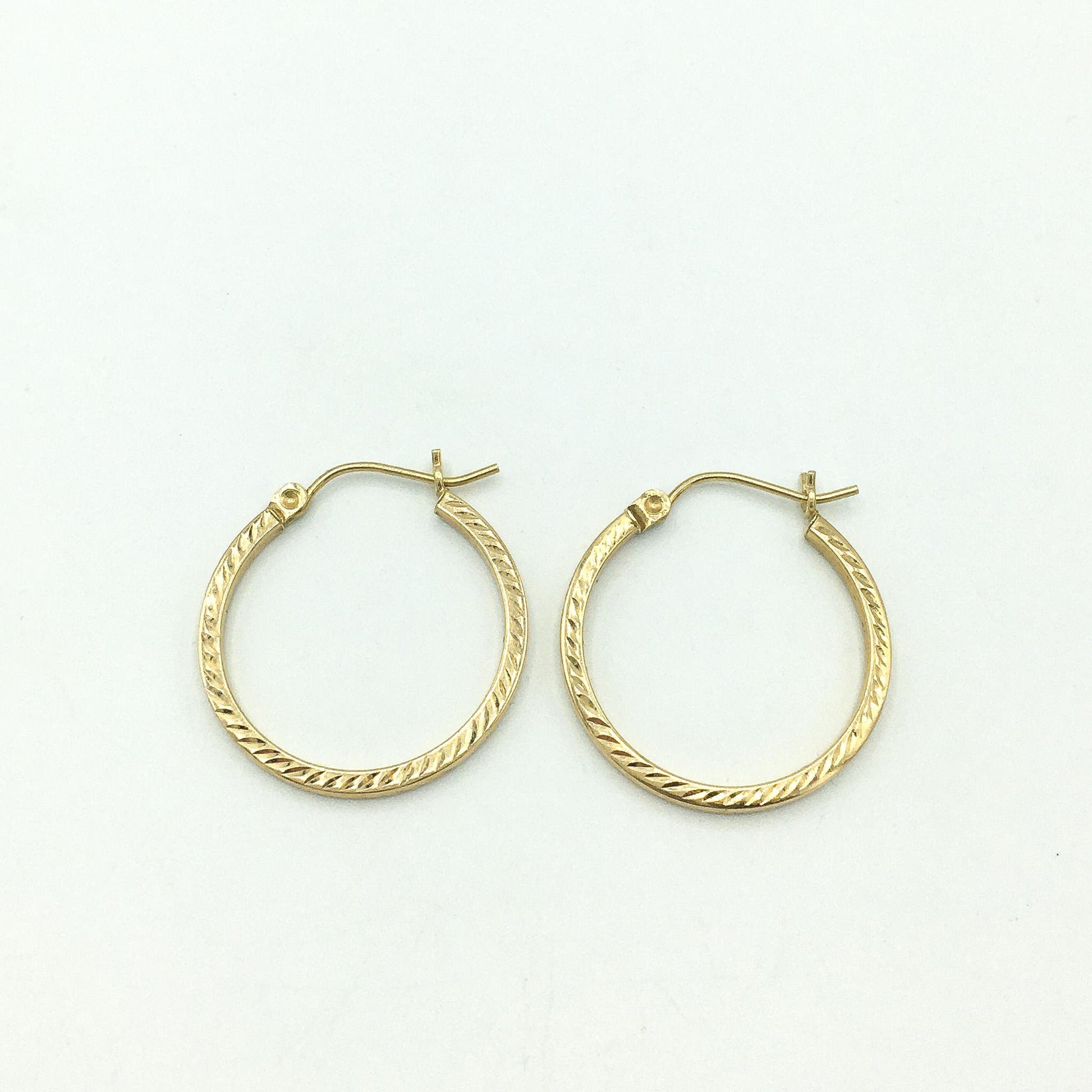 14K Yellow Gold Etched Hoop Earrings