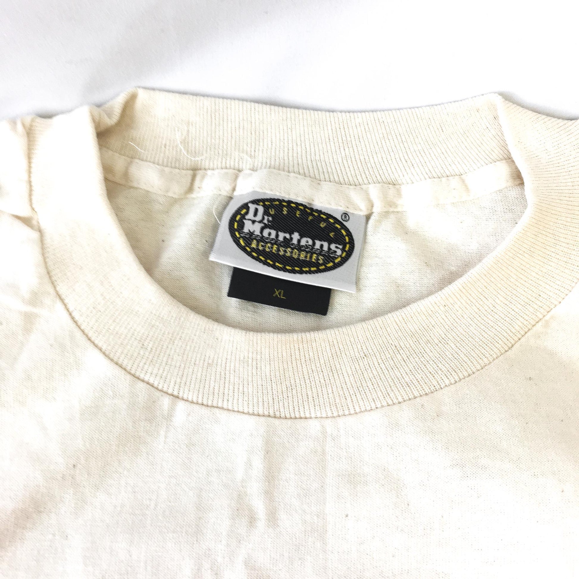 Vintage 90s Doc Martens Cream/Off-White Doctor Punk Graphic T-Shirt, Men's Sz. XL, Vintage Streetwear Graphic Tee