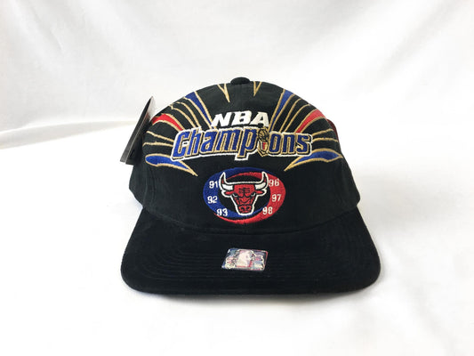 Vintage NWT 1998 Chicago Bulls Champions Black Corduroy Flatbrim Baseball Cap, Vintage 90s NBA Apparel
